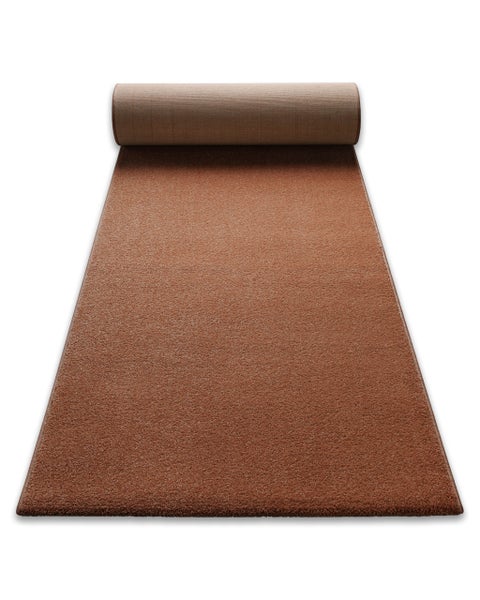 Gekettelter Teppichläufer in Terrakotta, Meterware für Flur und Treppe, strapazierfähige Struktur.