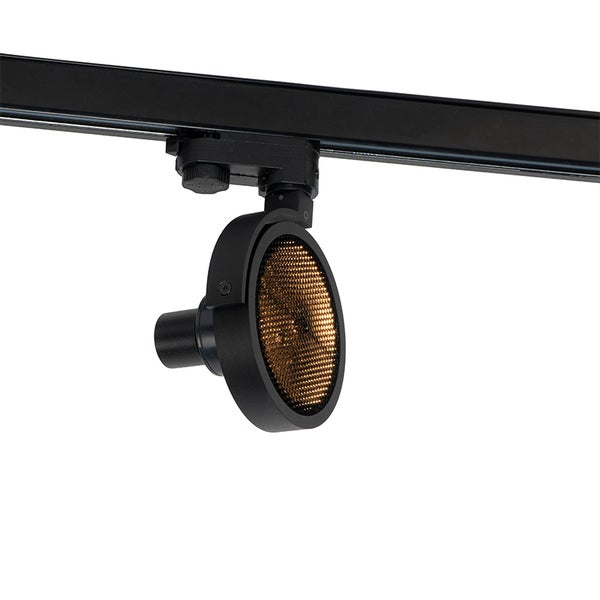 Runder LED Schienenstrahler für 3 Phasen Stromschienensystem mit wabenförmigem Reflektor und verstellbarem Gelenk