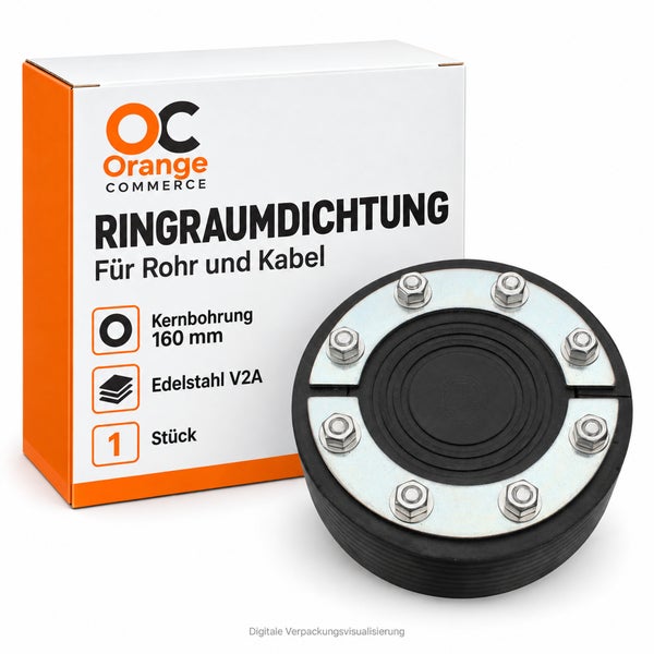 Ringraumdichtung fuer Rohr und Kabel aus Edelstahl V2A fuer 160 Millimeter Kernbohrung in Verpackung von Orange Commerce