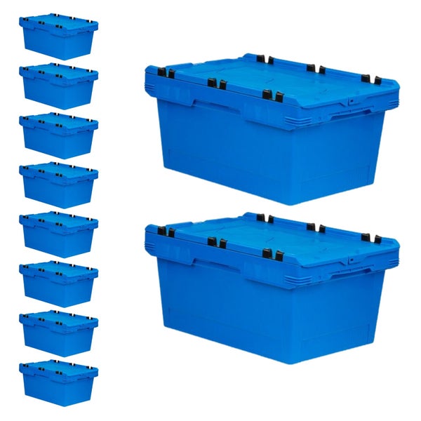 PROREGAL Mega Deal 10x Conical Mehrweg-Stapelbehälter mit Krokodildeckel Blau HxBxT 29,9 x 41 x 61cm 47 Liter Lagerbox  Eurobox  Transportbox