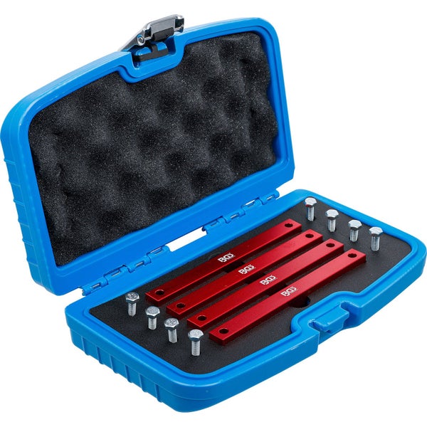 BGS Logo in einem blauen Werkzeugkoffer mit roten Richtlatten und Schrauben