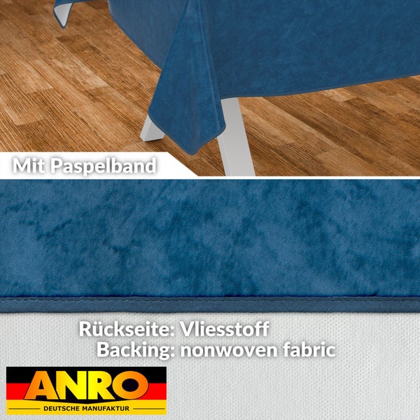 Blaugrüne Tischdecke mit Paspelband und Rückseite aus Vliesstoff