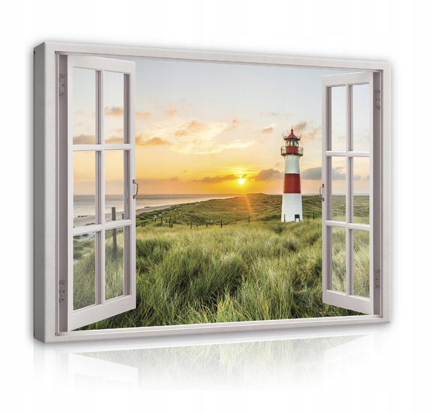 Bilder Fenster Strand Meer Leinwandbild Wohnzimmer 80X60 cm