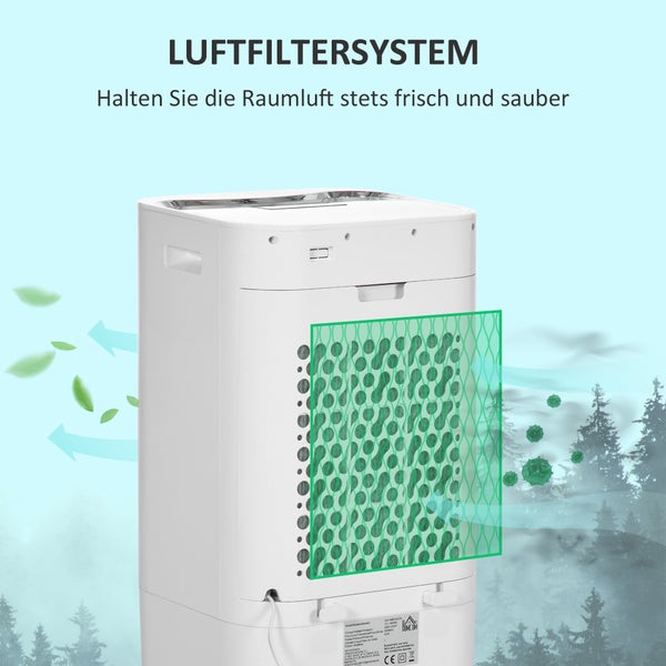HOMCOM 3 in 1 Mobile Klimaanlage mit Luftbefeuchtung Wasserkühlung 15L 60° oszillierendes Klimagerät 65W Luftkühler mit 8h Timer, Fernbedienung, Nutzungsraum 20 ㎡ Weiß 32 x 37 x 69 cm