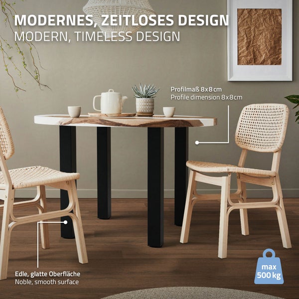 ML-Design 4er Set Tischbeine I-Design 72 cm, Schwarz glänzend, aus pulverbeschichtetem Stahl, eckig, Profil 8x8 cm, Höhenverstellbare Möbelfüße 1-4cm, Möbelbeine für Esstisch Schreibtisch Arbeitstisch