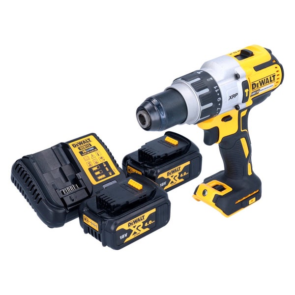 DeWalt Akku-Bohrschrauber Set mit zwei 18 Volt 4,0 Amperestunden Akkus und einem Ladegerät.