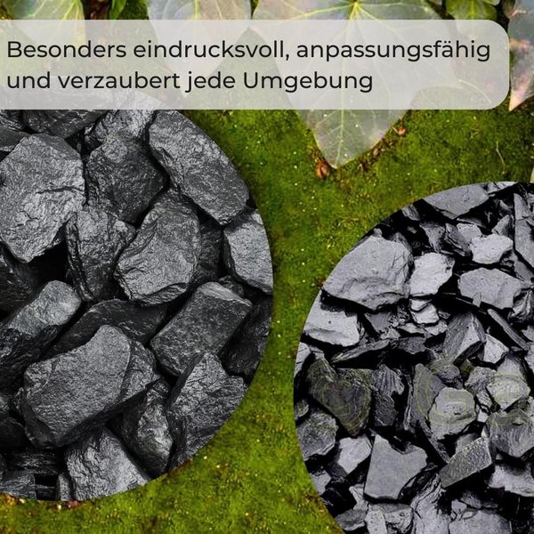 Schiefersplitt Garten Zierkies 10-20 mm 25 kg Schiefer Splitt Platten Schwarz Schieferbruch Dekostein Steinteppich Zierstein Deko