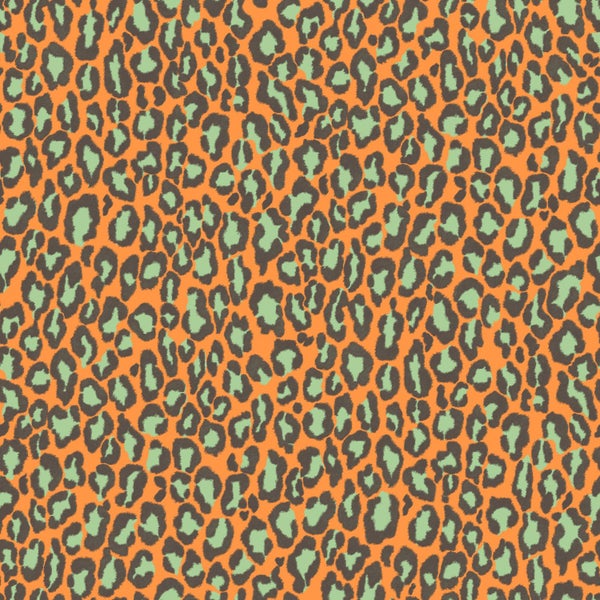 Tapete mit Leopardenmuster in Orange und Grün.