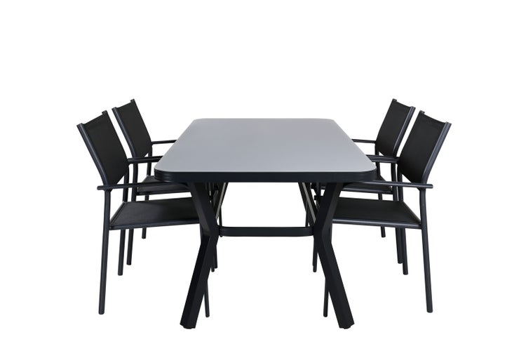 Virya Gartenset Tisch 90x160cm und 4 Stühle Santorini schwarz, grau. 90 X 160 X 74 cm