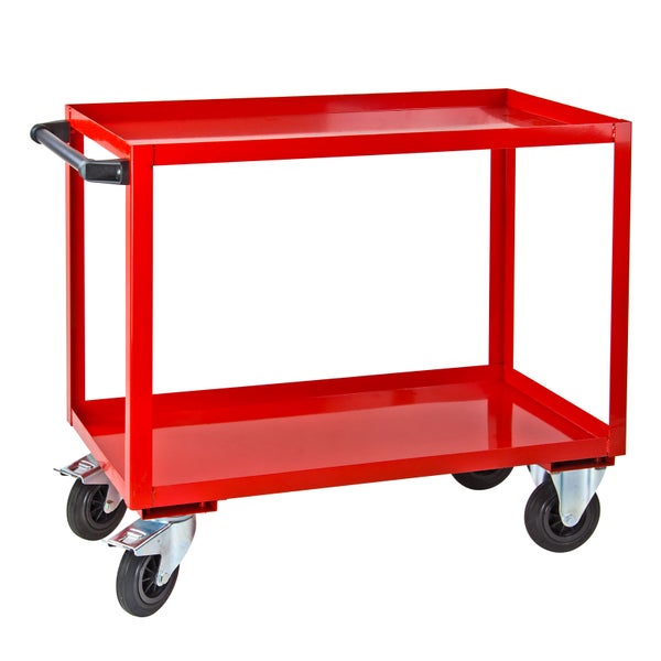 PROREGAL Tischwagen mit 2 Etagen | HxBxT 100x50x91cm | Gesamtraglast 100kg | Verkehrsrot | Rollwagen, Wannenwagen