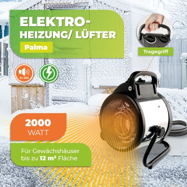 Gewächshausheizung Palma mit manuellem Thermostat 2000 W