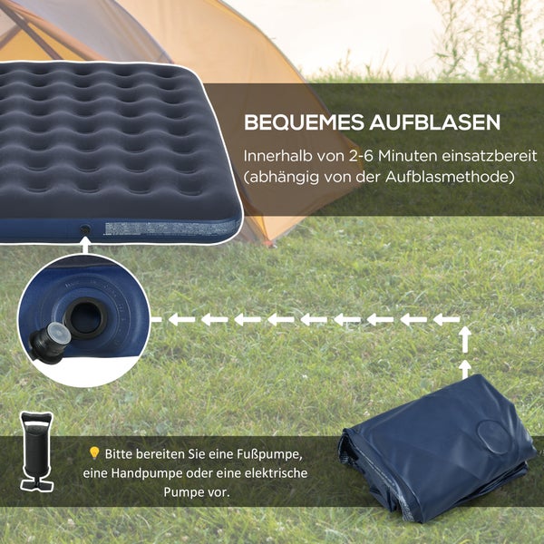Outsunny Luftbett, Luftmatratze, klappbares Campingbett für 2 Personen, Dunkelblau, 203 x 152 x 22 cm