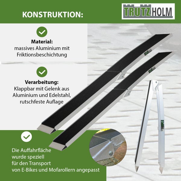 TRUTZHOLM 2 x Auffahrrampe klappbar 228 cm 680 kg Traglast Alu Anti Rutsch Quad ATV Rasenmähertraktor