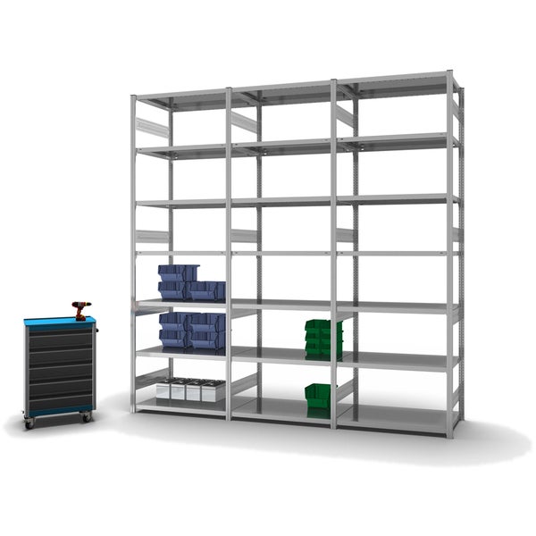 PROREGAL Fachbodenregal Stecksystem T-Profil Heavy-Duty Grundregal HxBxT 300 x 100 x 60 cm 7 Ebenen Fachlast 330 kg Beidseitig Nutzbar Verzinkt
