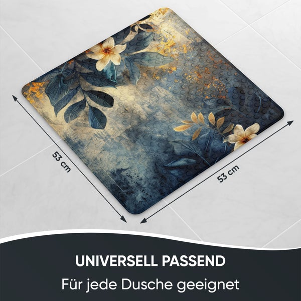 Quadratische Duschmatte mit floralem Muster, 53 mal 53 Zentimeter