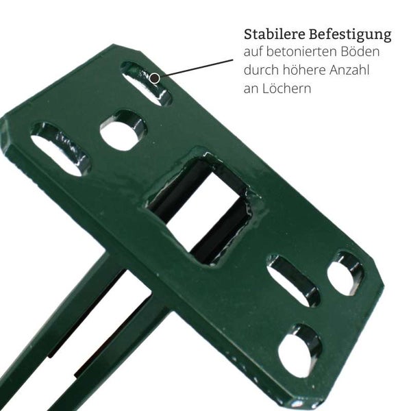 Detailansicht einer Pfostenbefestigung mit Löchern für stabilere Befestigung