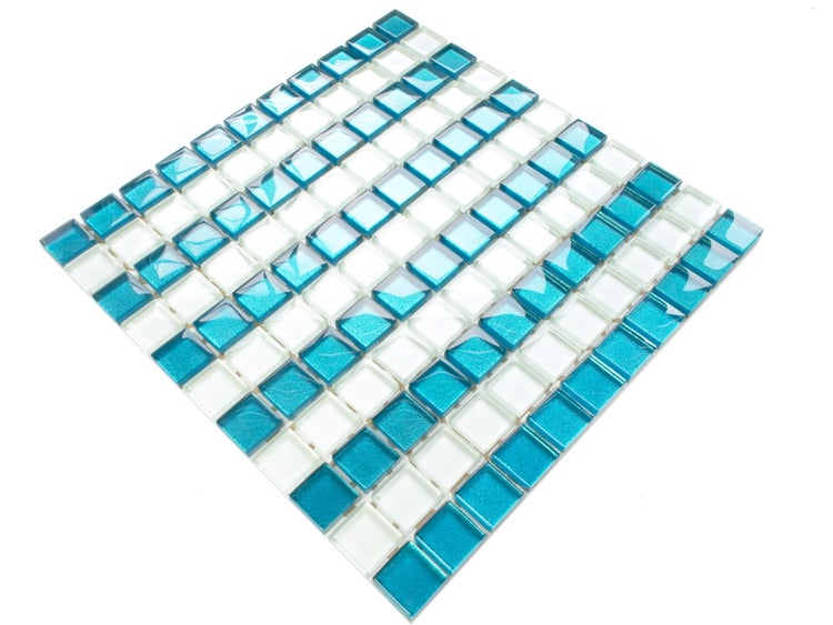 Glasmosaik auf Netz für Bad und Küche 30cm x 30cm  - Blue stripes