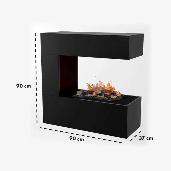 GLOW FIRE Elektrokamin 'Schiller Wandkamin' | Wasserdampf Kamin mit OMC 400 inkl. Holz in schwarz als Raumteiler | HxBxT: 90x90x37 cm