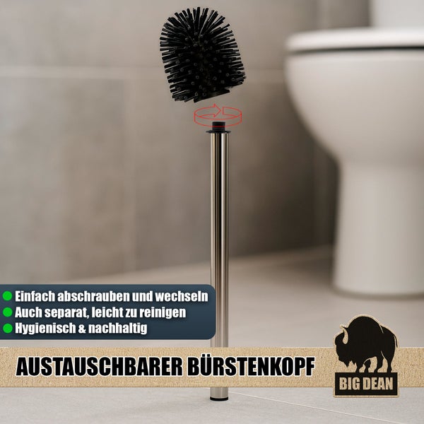 Toilettenbürste aus Metall mit austauschbarem Bürstenkopf, einfache Montage durch Abschrauben.
