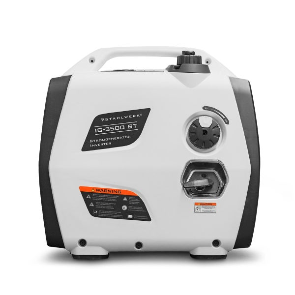 Mobiler Stahlwerk Inverter Stromgenerator IG-3500 ST mit Tragegriff, Seilzugstarter und Tankdeckel.