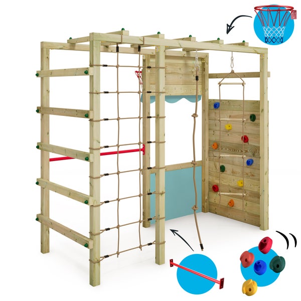 WICKEY Klettergerüst Spielturm Smart Action Gartenspielgerät mit Kletterwand und Spiel-Zubehör – pastellblau