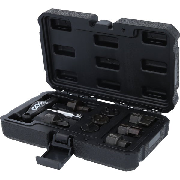 Werkzeugsatz für Bremskolbenrückstellung im geöffneten Werkzeugkoffer