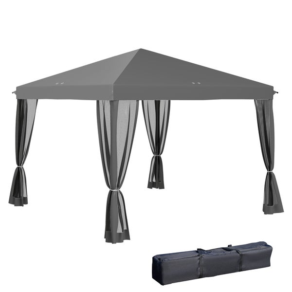 Outsunny Pavillon ca.3x3m, wasserabweisend Stabil Winterfest Pop-up Faltpavillon mit UV Schutz, Faltbar Partyzelt Gartenzelt mit 4 Seitenteilen, Tasche Gartenpavillon für Camping Garten, Hellgrau