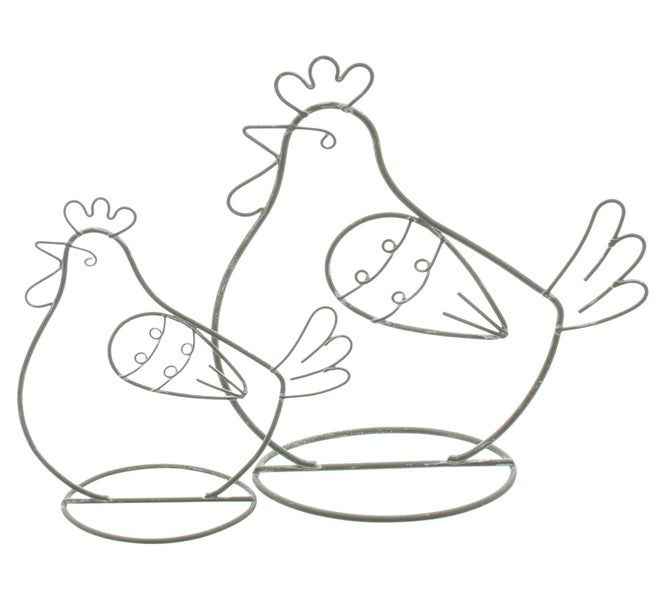 FRANK FLECHTWAREN | Metalldeko Huhn, 2er Set, METALL, 12,5 x 4,3 x 14 cm, 17 x 5,8 x 18,5 cm