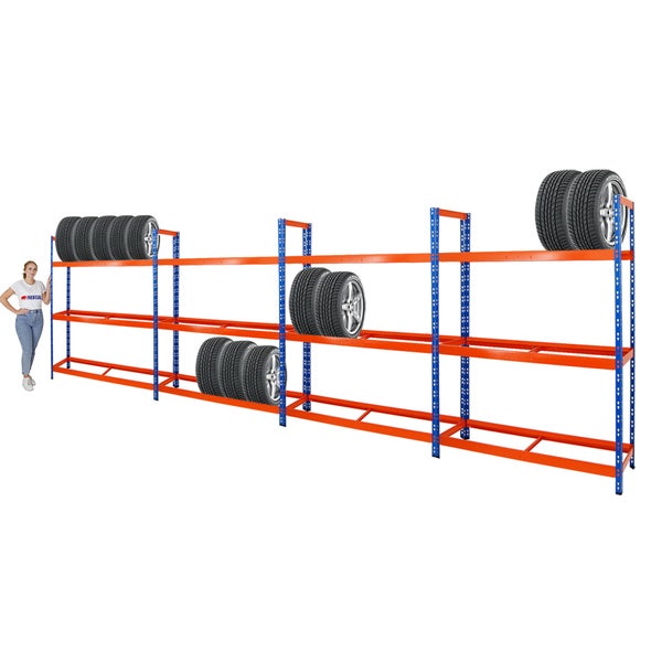 PROREGAL Mega Deal 4x Reifenregal Tiger XL HxBxT 200 x 150 x 45 cm Bis Zu 72 Reifen Blau-Orange