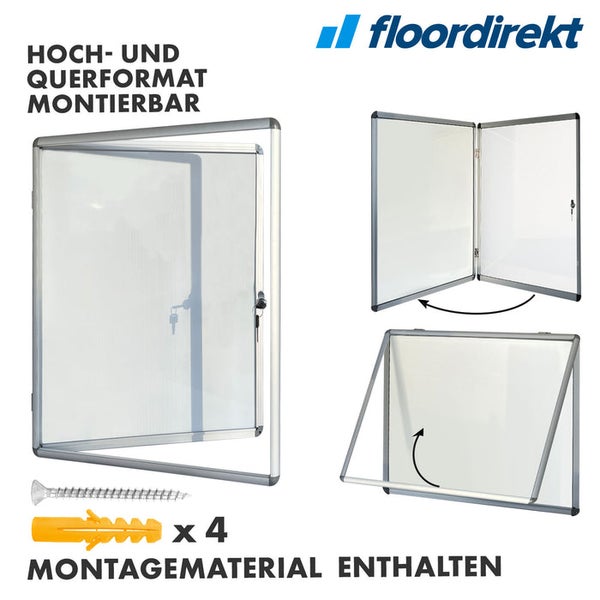 Schaukasten mit Montagezubehör für Hoch- und Querformat Montage