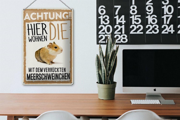 Blechschild Spruch 20x30cm Achtung hier Meerschweinchen
