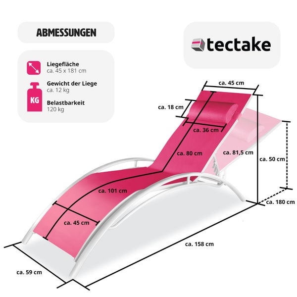 2er Set Gartenliege tectake Alina Textilene-Gewebe 180 x 59 x 50 cm