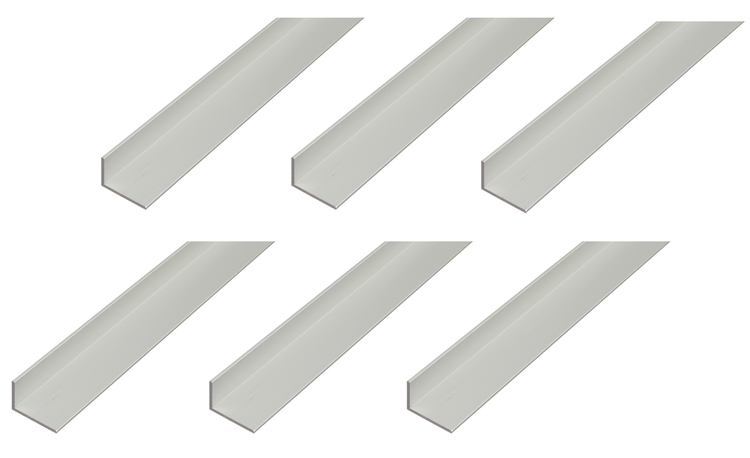 Sechs gleich lange Aluminium Winkelprofile für den Bau und Heimwerkerbedarf