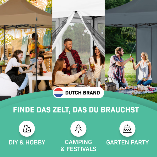 VONROC Pavillon 3x3m wasserdicht stabil - Partyzelt EasyUp System [3Min Aufbau] Popup Faltpavillon modular erweiterbar als Festival Zelt, Gartenpavillon