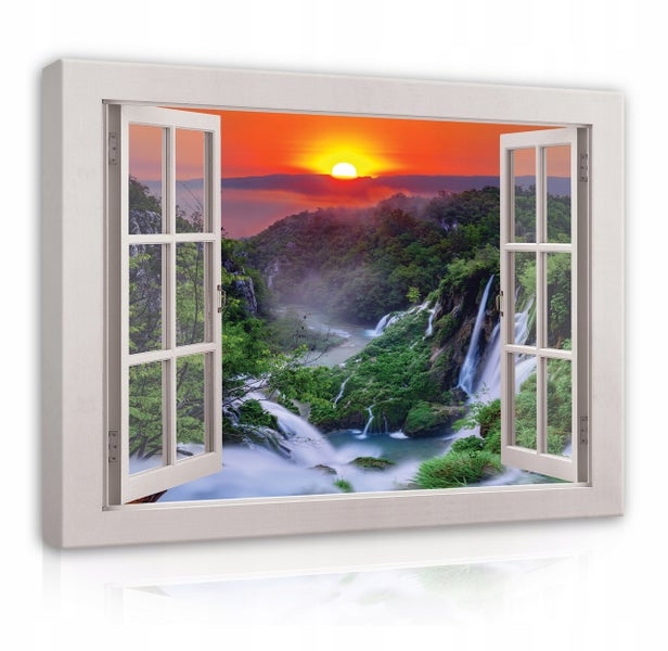 Bilder Fenster Wasserfall Leinwandbild Wohnzimmer 100X70 cm