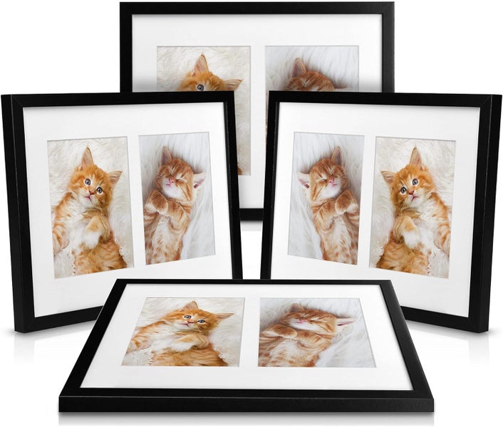 Set mit drei schwarzen Bilderrahmen für zwei Fotos, inklusive Passepartout für eine stilvolle Wanddekoration.