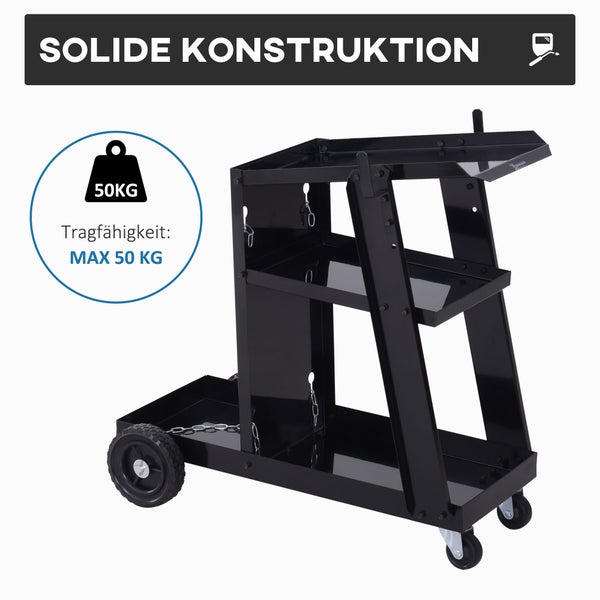 DURHAND, Schweißwagen, Schweißgerätwagen mit 3 Regalen, 71L x 39B x 70Hcm, Stahl, Schwarz