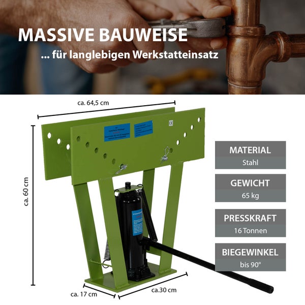 Rohrbiegemaschine hydraulisch 16t Presskraft 8 Matritzen 90° Biegewinkel Rohrbieger Rohrbiegegerät