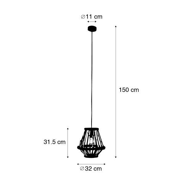 Orientalische Hängelampe Bambus mit Schwarz 32 cm - Evalin