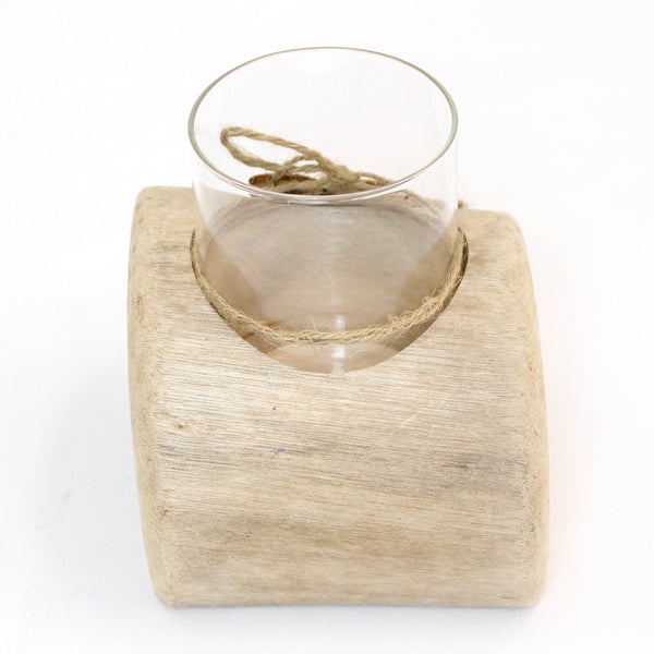FRANK FLECHTWAREN | Windlicht Herzdeko, HOLZ, 10 x 12 x 14 cm, Glas Ø 7 x 10 cm, ohne Kerze