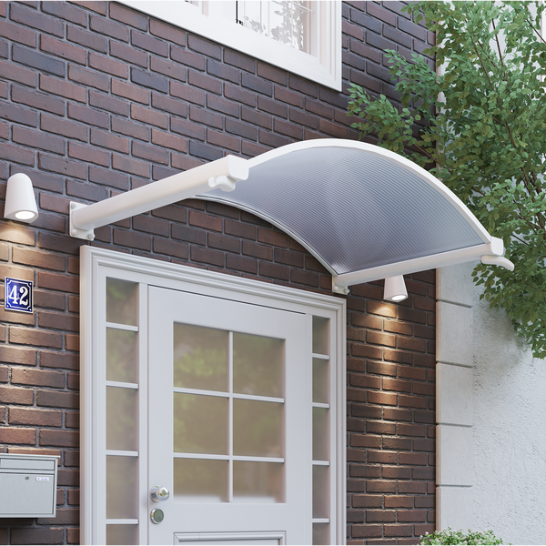 Vordach Haustürdach Alu weiß Polycarbonat klar 1600x900 Türdach