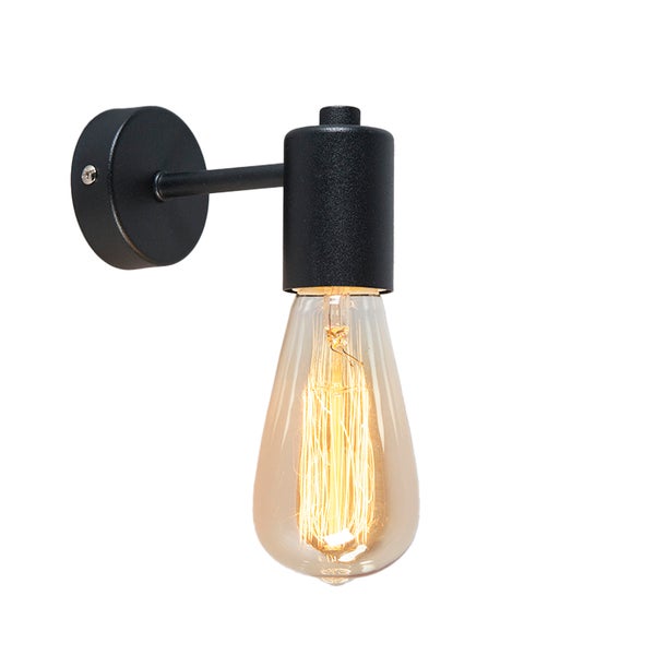 Schwarze Wandleuchte aus Metall mit dekorativer Filament-Glühbirne im Edison-Stil und runder Wandhalterung.