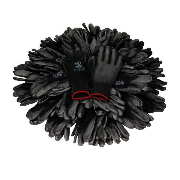 ECD Germany 24 Paar Arbeitshandschuhe mit PU-Beschichtung, Größe 7-S, Schwarz, atmungsaktiv, rutschfest, robust, Mechanikerhandschuhe Montagehandschuhe Schutzhandschuhe Gartenhandschuhe Handschuhe