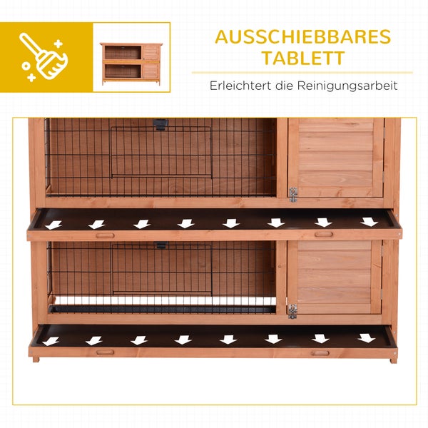 PawHut Kleintierstall Kleintierkäfig Kleintierhaus Meerschweinchenstall doppelstöckig Tannenholz Orange 136,4 cm x 50 cm x 93 cm