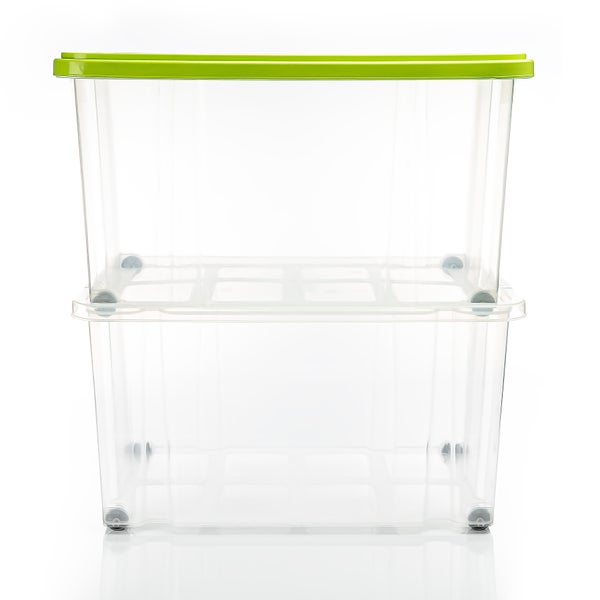 BigDean 4 Stück 60 L Aufbewahrungsbox mit Deckel groß limegrün - stapelbare robuste Box BPA-frei - rollbare Stapelbox mit festen Klickverschlüssen - Made in Germany