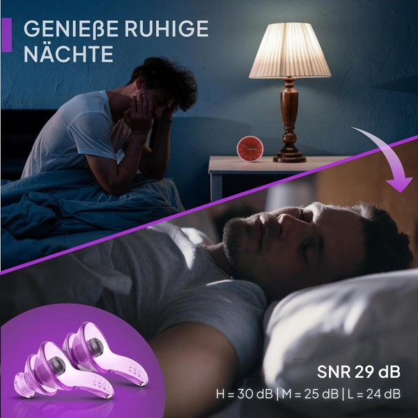 Senner ® DreamPro - Ohrstöpsel für ruhigen Schlaf - Gehörschutz ideal in lauten Umgebungen und für Seitenschläfer – Anti Schnarch Ear Plugs - Hypoallergen, mit 2 Größen, Alubehälter