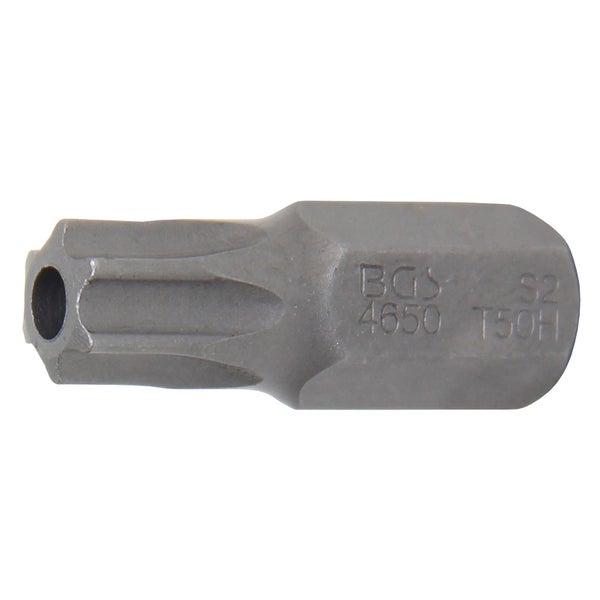 BGS Bit Länge 30 mm Antrieb Außensechskant 10 mm (3/8) T-Profil (für Torx) mit Bohrung T50 - 4650