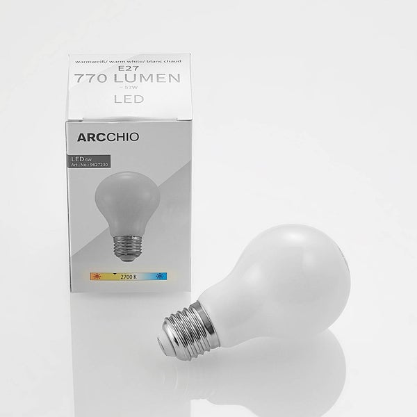 Arcchio LED-Leuchtmittel E27, 6 Watt, 770 Lumen, warmweiß, mit Verpackungskarton.