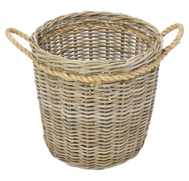 FRANK FLECHTWAREN | Rattankorb Koboo-Grey, RATTAN, HANF, Ø 50 x 50 cm