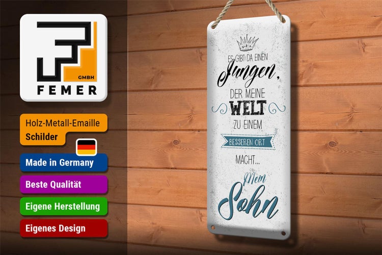 Blechschild Spruch Sohn meine Welt wird besser 10x27cm Dekoration